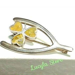 Silver and Yellow Clover Brooch